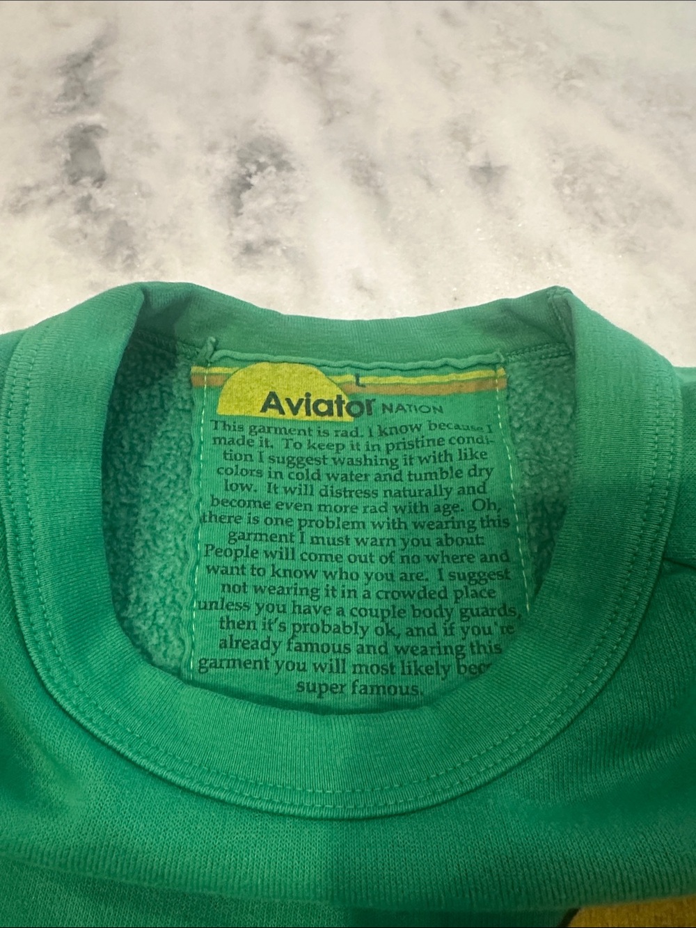 Aviator Nation Green Sweatshirt with Yellow Smiley Patch- Large - Picture 4 of 5